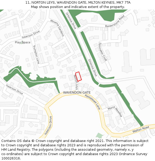 11, NORTON LEYS, WAVENDON GATE, MILTON KEYNES, MK7 7TA: Location map and indicative extent of plot