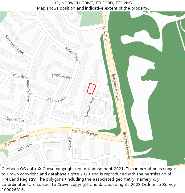 11, NORWICH DRIVE, TELFORD, TF3 2NS: Location map and indicative extent of plot