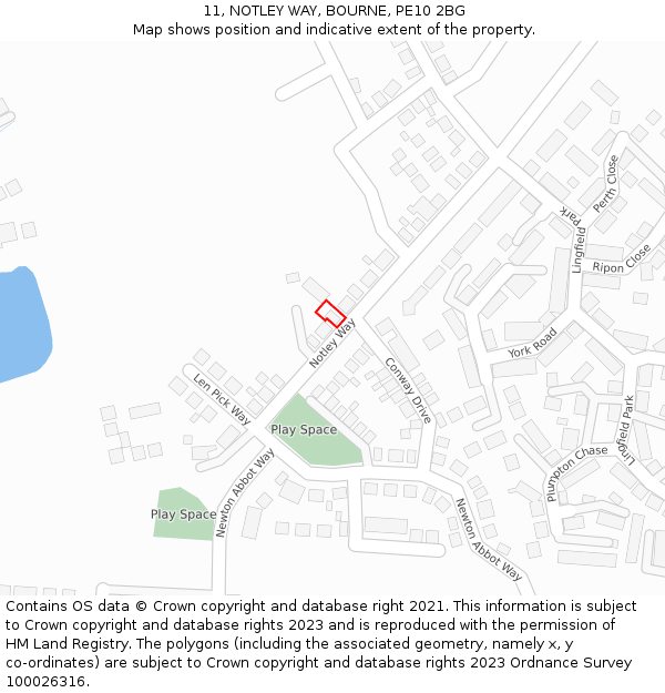 11, NOTLEY WAY, BOURNE, PE10 2BG: Location map and indicative extent of plot