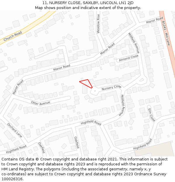11, NURSERY CLOSE, SAXILBY, LINCOLN, LN1 2JD: Location map and indicative extent of plot