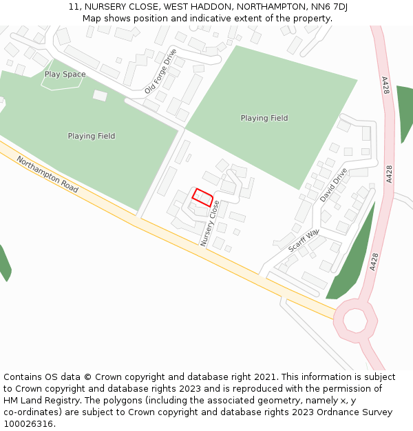 11, NURSERY CLOSE, WEST HADDON, NORTHAMPTON, NN6 7DJ: Location map and indicative extent of plot
