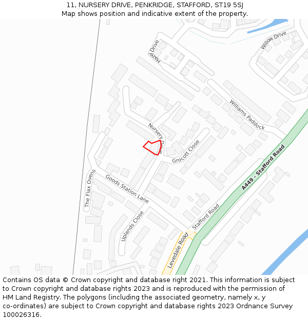 11, NURSERY DRIVE, PENKRIDGE, STAFFORD, ST19 5SJ: Location map and indicative extent of plot