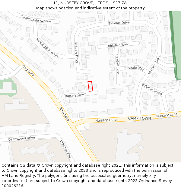 11, NURSERY GROVE, LEEDS, LS17 7AL: Location map and indicative extent of plot