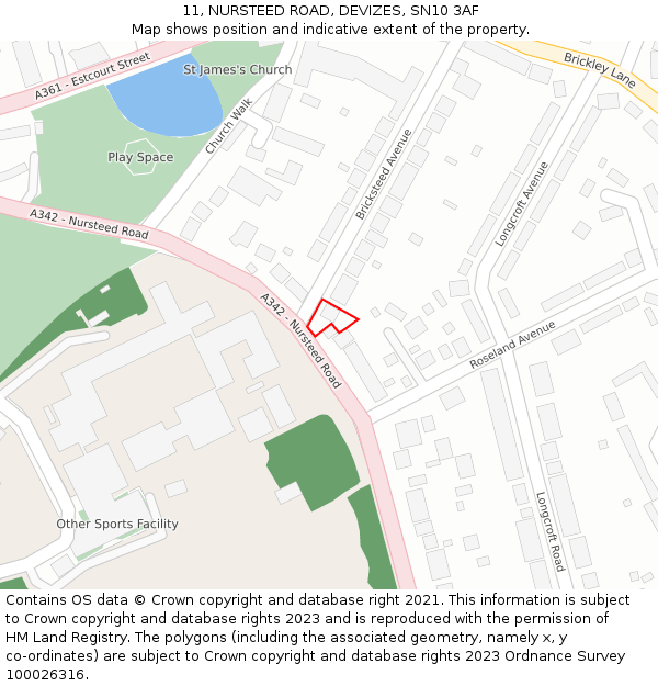 11, NURSTEED ROAD, DEVIZES, SN10 3AF: Location map and indicative extent of plot
