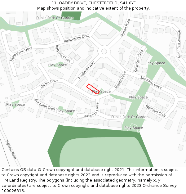 11, OADBY DRIVE, CHESTERFIELD, S41 0YF: Location map and indicative extent of plot