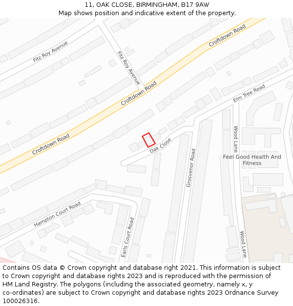 11, OAK CLOSE, BIRMINGHAM, B17 9AW: Location map and indicative extent of plot