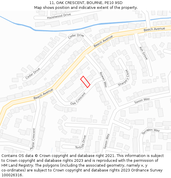 11, OAK CRESCENT, BOURNE, PE10 9SD: Location map and indicative extent of plot