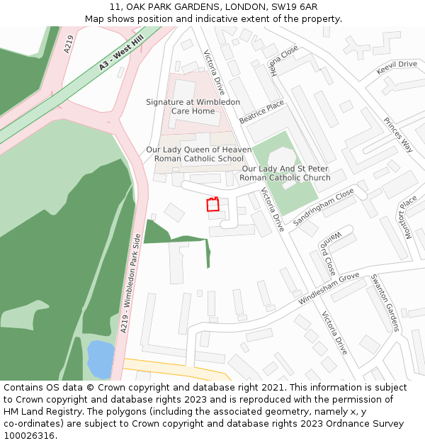 11, OAK PARK GARDENS, LONDON, SW19 6AR: Location map and indicative extent of plot