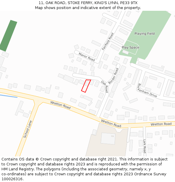 11, OAK ROAD, STOKE FERRY, KING'S LYNN, PE33 9TX: Location map and indicative extent of plot