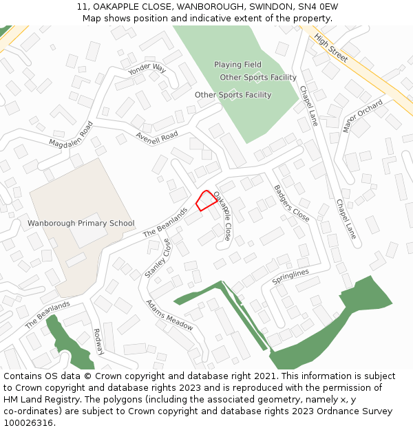 11, OAKAPPLE CLOSE, WANBOROUGH, SWINDON, SN4 0EW: Location map and indicative extent of plot