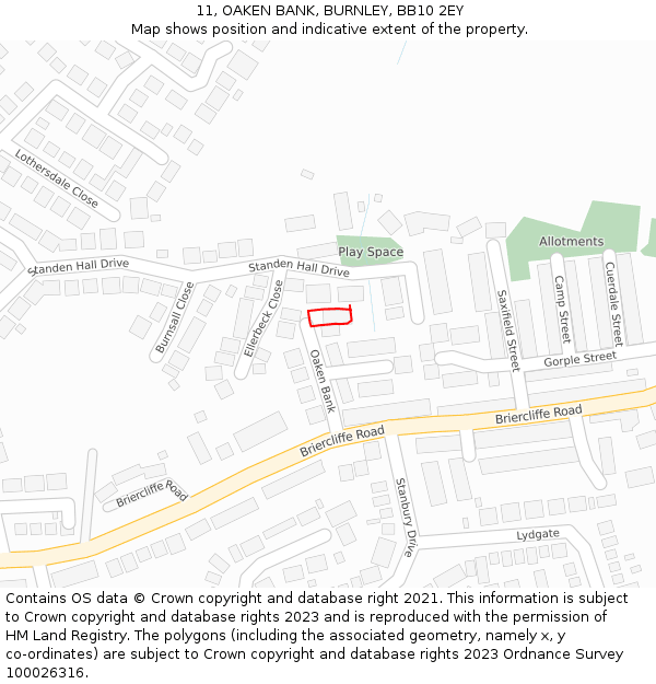 11, OAKEN BANK, BURNLEY, BB10 2EY: Location map and indicative extent of plot