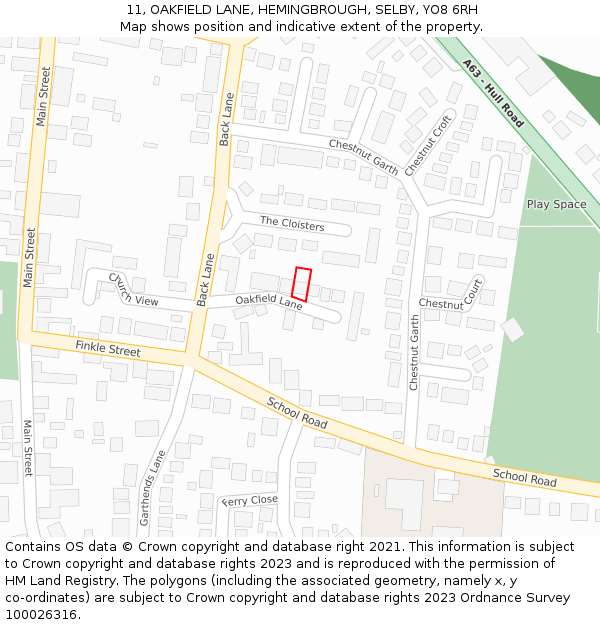 11, OAKFIELD LANE, HEMINGBROUGH, SELBY, YO8 6RH: Location map and indicative extent of plot