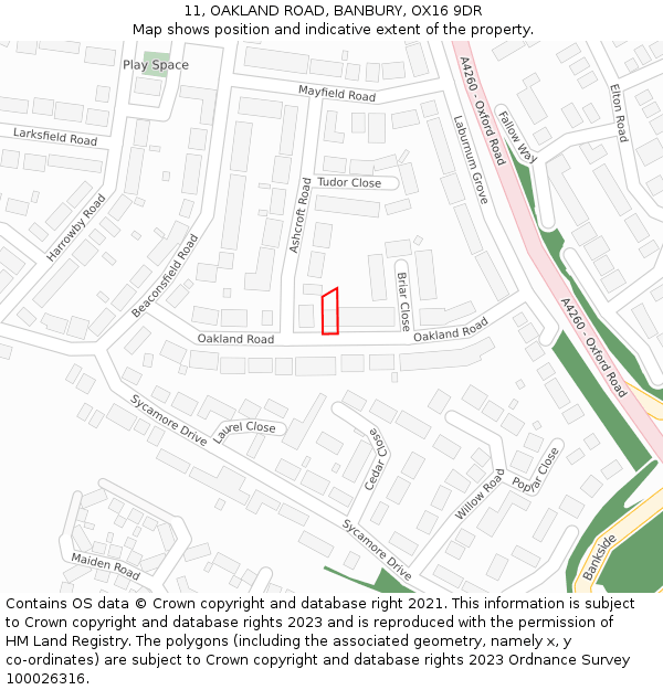 11, OAKLAND ROAD, BANBURY, OX16 9DR: Location map and indicative extent of plot