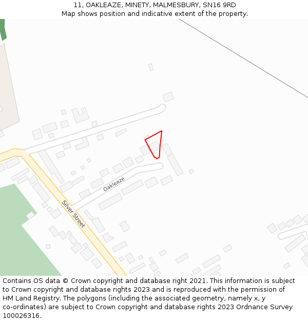 11, OAKLEAZE, MINETY, MALMESBURY, SN16 9RD: Location map and indicative extent of plot