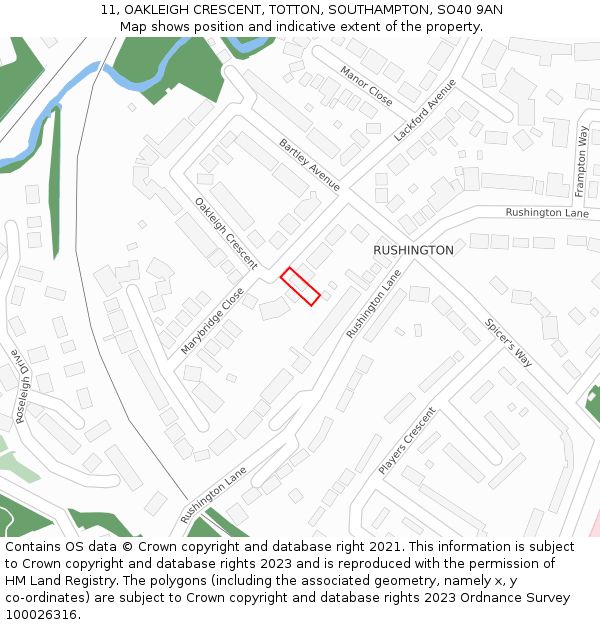 11, OAKLEIGH CRESCENT, TOTTON, SOUTHAMPTON, SO40 9AN: Location map and indicative extent of plot