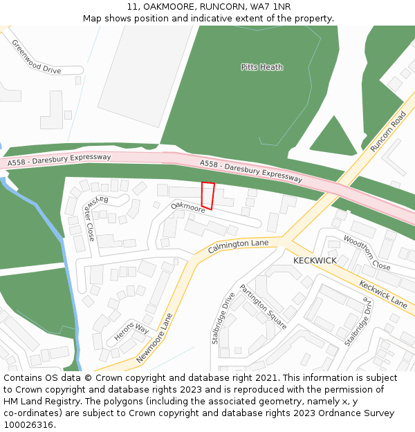 11, OAKMOORE, RUNCORN, WA7 1NR: Location map and indicative extent of plot