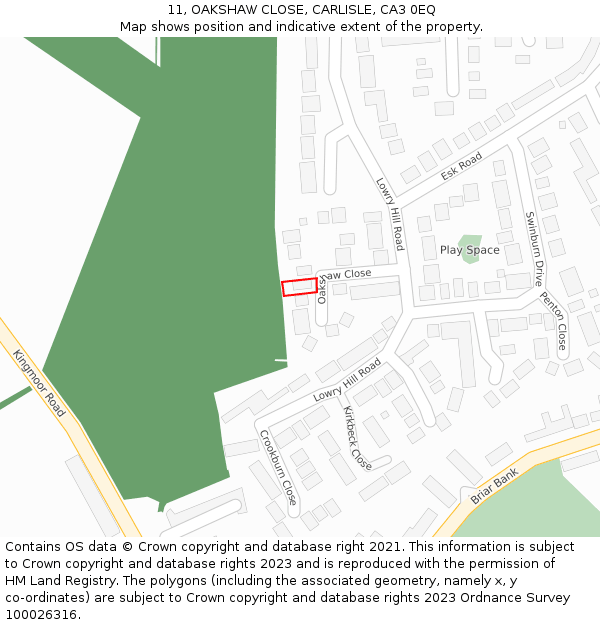 11, OAKSHAW CLOSE, CARLISLE, CA3 0EQ: Location map and indicative extent of plot