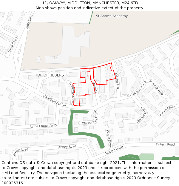 11, OAKWAY, MIDDLETON, MANCHESTER, M24 6TD: Location map and indicative extent of plot