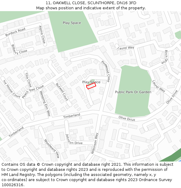 11, OAKWELL CLOSE, SCUNTHORPE, DN16 3FD: Location map and indicative extent of plot