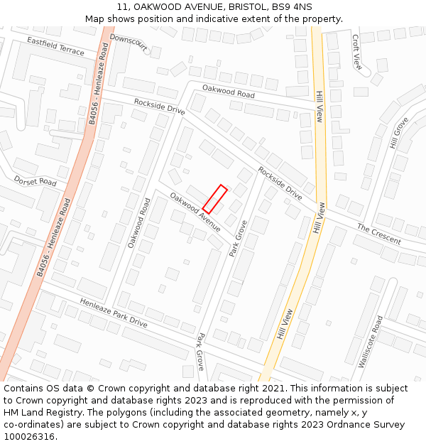 11, OAKWOOD AVENUE, BRISTOL, BS9 4NS: Location map and indicative extent of plot