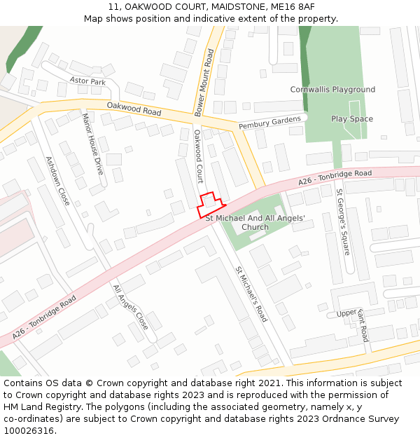 11, OAKWOOD COURT, MAIDSTONE, ME16 8AF: Location map and indicative extent of plot