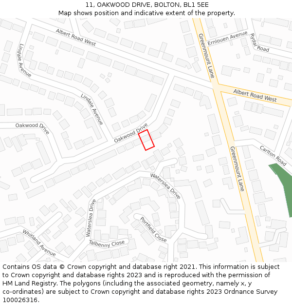 11, OAKWOOD DRIVE, BOLTON, BL1 5EE: Location map and indicative extent of plot