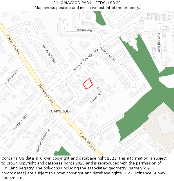 11, OAKWOOD PARK, LEEDS, LS8 2PJ: Location map and indicative extent of plot