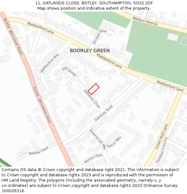 11, OATLANDS CLOSE, BOTLEY, SOUTHAMPTON, SO32 2DF: Location map and indicative extent of plot