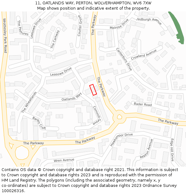 11, OATLANDS WAY, PERTON, WOLVERHAMPTON, WV6 7XW: Location map and indicative extent of plot