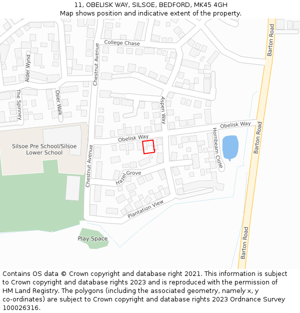 11, OBELISK WAY, SILSOE, BEDFORD, MK45 4GH: Location map and indicative extent of plot