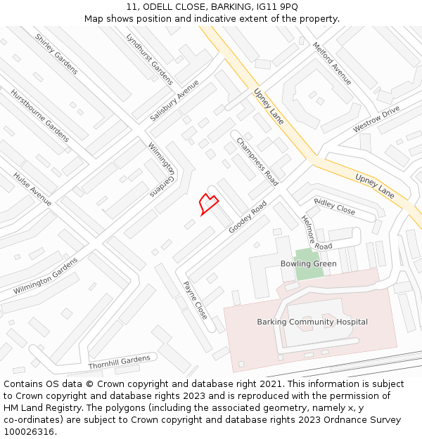 11, ODELL CLOSE, BARKING, IG11 9PQ: Location map and indicative extent of plot