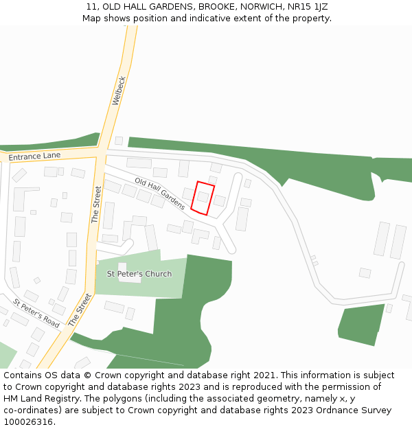 11, OLD HALL GARDENS, BROOKE, NORWICH, NR15 1JZ: Location map and indicative extent of plot