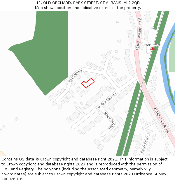 11, OLD ORCHARD, PARK STREET, ST ALBANS, AL2 2QB: Location map and indicative extent of plot