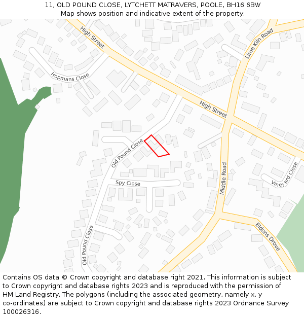 11, OLD POUND CLOSE, LYTCHETT MATRAVERS, POOLE, BH16 6BW: Location map and indicative extent of plot