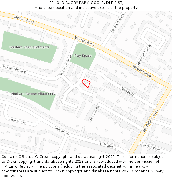 11, OLD RUGBY PARK, GOOLE, DN14 6BJ: Location map and indicative extent of plot