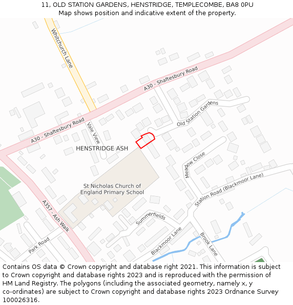 11, OLD STATION GARDENS, HENSTRIDGE, TEMPLECOMBE, BA8 0PU: Location map and indicative extent of plot