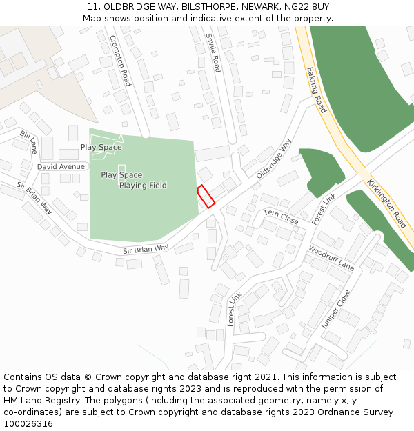 11, OLDBRIDGE WAY, BILSTHORPE, NEWARK, NG22 8UY: Location map and indicative extent of plot