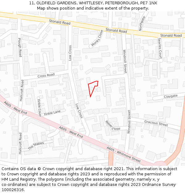 11, OLDFIELD GARDENS, WHITTLESEY, PETERBOROUGH, PE7 1NX: Location map and indicative extent of plot