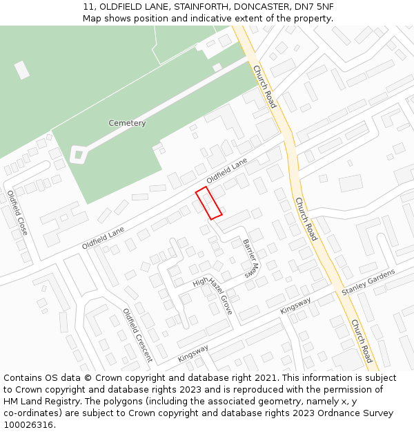 11, OLDFIELD LANE, STAINFORTH, DONCASTER, DN7 5NF: Location map and indicative extent of plot