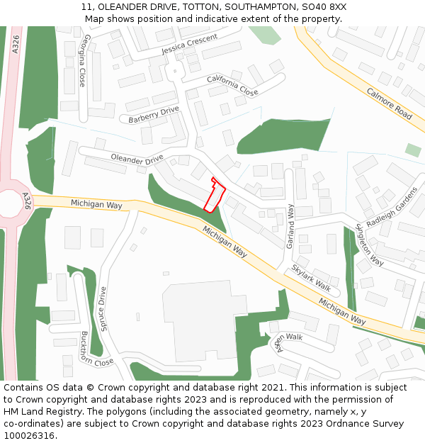 11, OLEANDER DRIVE, TOTTON, SOUTHAMPTON, SO40 8XX: Location map and indicative extent of plot