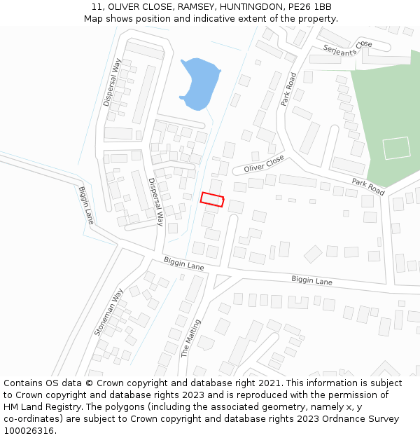 11, OLIVER CLOSE, RAMSEY, HUNTINGDON, PE26 1BB: Location map and indicative extent of plot