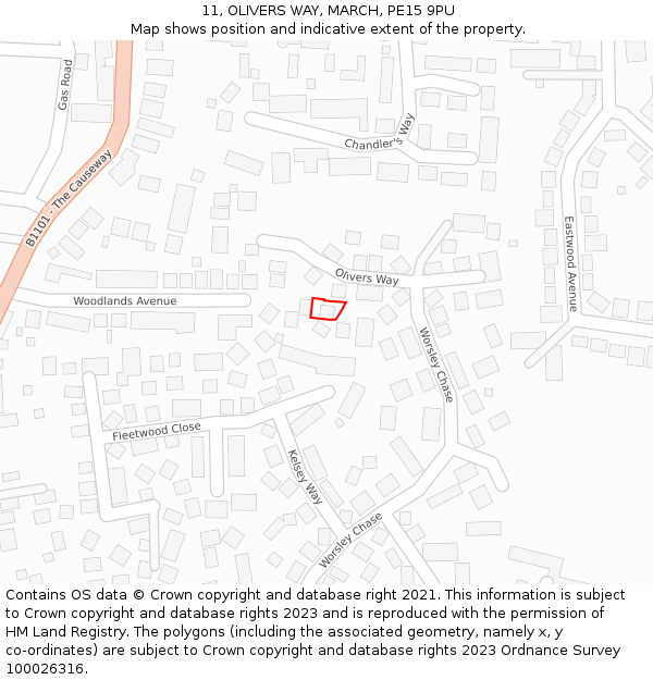 11, OLIVERS WAY, MARCH, PE15 9PU: Location map and indicative extent of plot