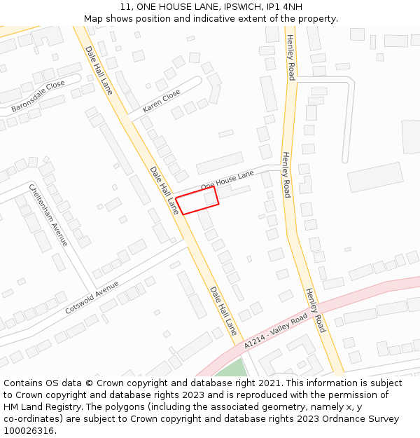 11, ONE HOUSE LANE, IPSWICH, IP1 4NH: Location map and indicative extent of plot