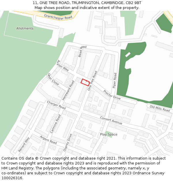 11, ONE TREE ROAD, TRUMPINGTON, CAMBRIDGE, CB2 9BT: Location map and indicative extent of plot