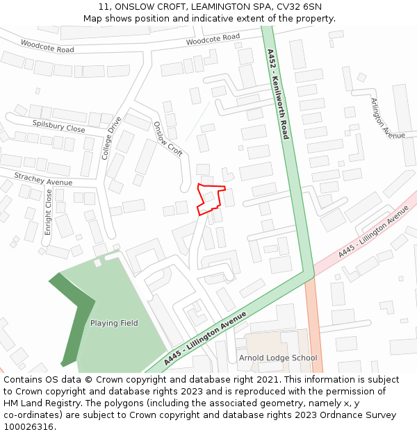 11, ONSLOW CROFT, LEAMINGTON SPA, CV32 6SN: Location map and indicative extent of plot