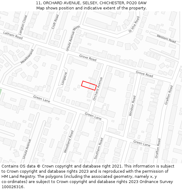 11, ORCHARD AVENUE, SELSEY, CHICHESTER, PO20 0AW: Location map and indicative extent of plot