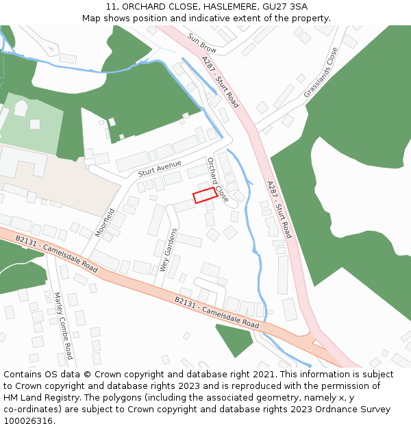 11, ORCHARD CLOSE, HASLEMERE, GU27 3SA: Location map and indicative extent of plot