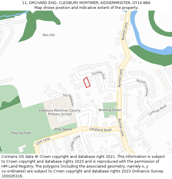 11, ORCHARD END, CLEOBURY MORTIMER, KIDDERMINSTER, DY14 8BA: Location map and indicative extent of plot