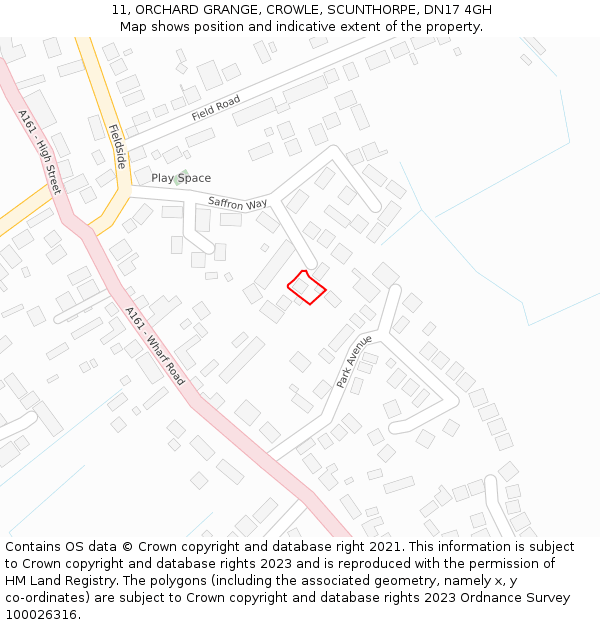 11, ORCHARD GRANGE, CROWLE, SCUNTHORPE, DN17 4GH: Location map and indicative extent of plot