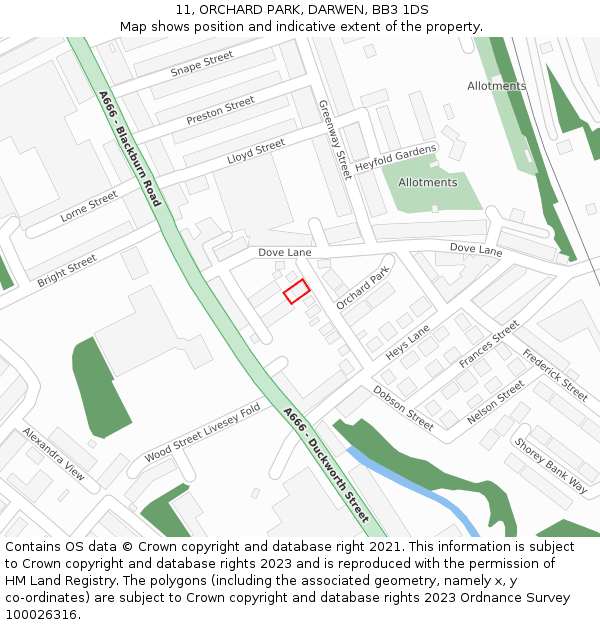 11, ORCHARD PARK, DARWEN, BB3 1DS: Location map and indicative extent of plot
